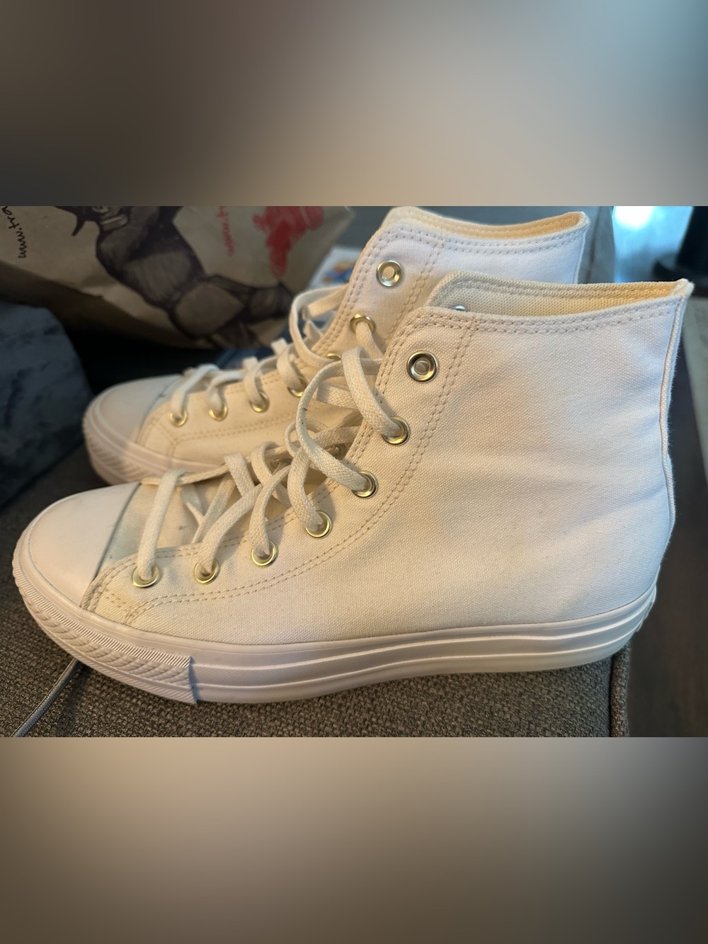 Platform Converse High-Top Canvas Sneakers in white with gold hardware